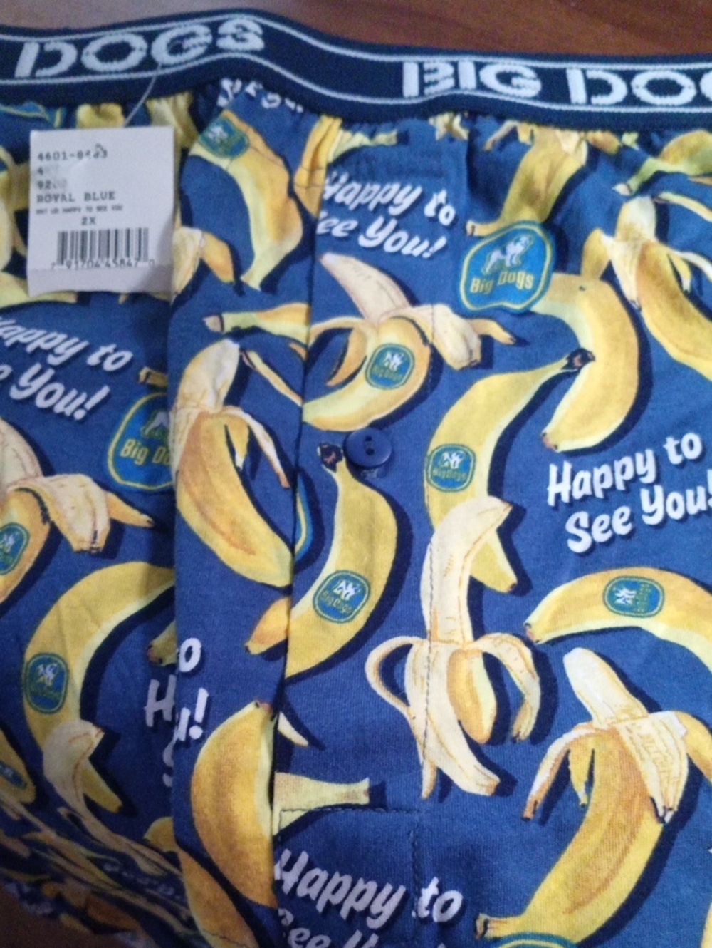 Big Dogs Royal Blue Banana-Print 2XL Mens Boxer Shorts